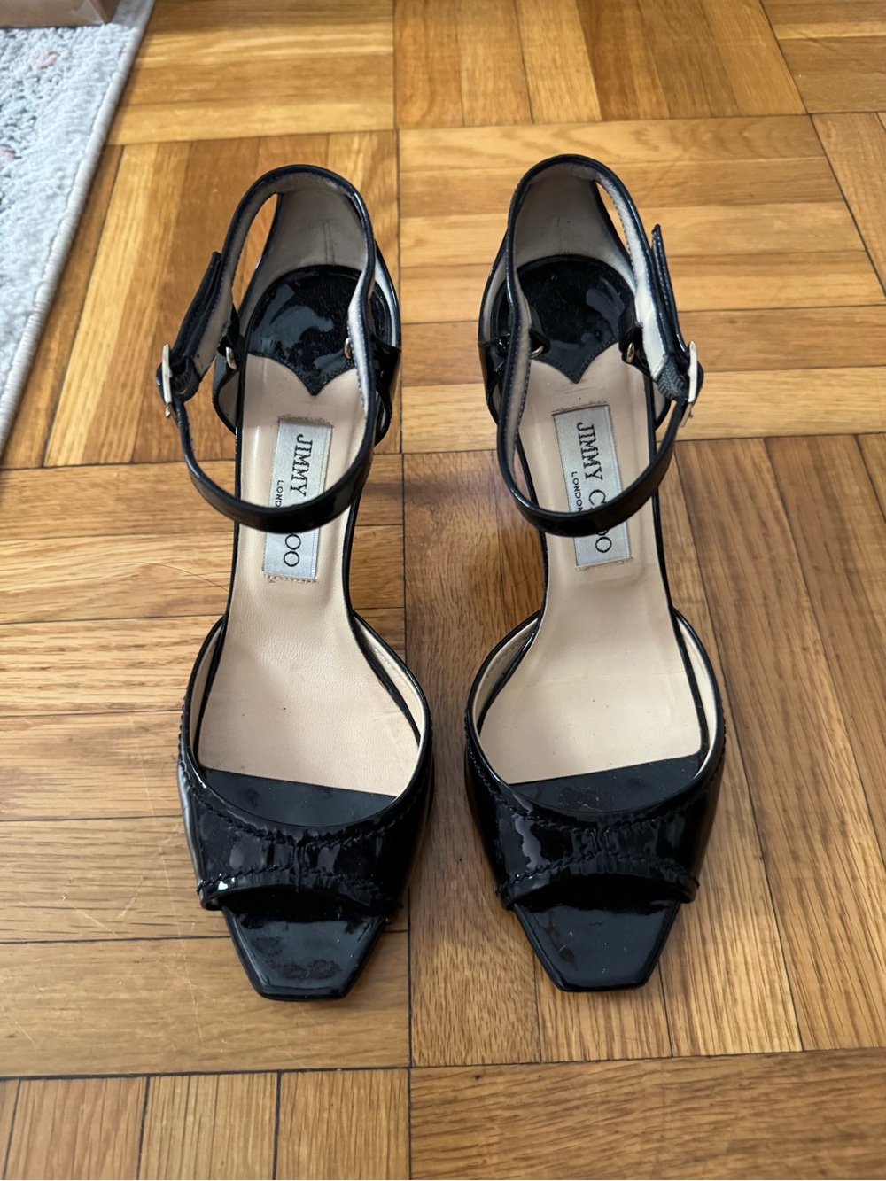 Jimmy Choo Black Patent Leather Ankle-Strap Heels